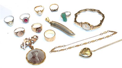 Lot 379 - A selection of jewellery comprising of a lady's Wagen wristwatch stamped 18K with attached 9...