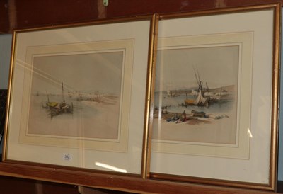 Lot 392 - After David Roberts RA, Boats in an exotic harbour, coloured lithographs, 25cm by 35cm (2)