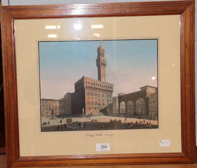 Lot 394 - A 19th century hand-coloured print 'Palazzo Vecchio' Firenze, 26cm by 34cm