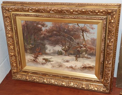 Lot 402 - James Scott Kinnear (fl.1870-1917) Scottish, Sportsman in a Winter landscape, signed, oil on board