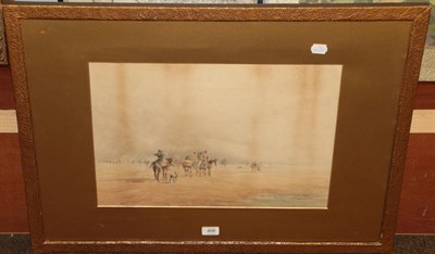 Lot 406 - Manner of David Cox RWS (1783-1859) Market people crossing Lancaster sands, Morecambe bay 1839,...