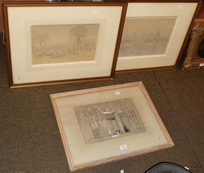 Lot 407 - Bernard C Gotch, View of a distant town, signed watercolour; together with a companion by the...