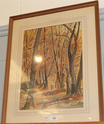 Lot 432 - Sonia Lawson RA RWS RWA (b.1934) Figures on a woodland path, signed watercolour, 45cm by 34cm