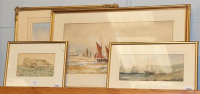 Lot 438 - A.E Whitehead (20th century) Sailing boats off a rocky coast, signed and dated 1912,...