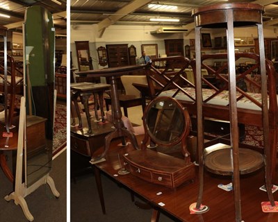 Lot 550 - A 19th century mahogany and boxwood strung dressing table; together with a mahogany tripod...