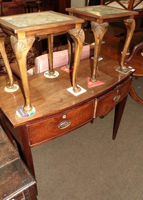 Lot 552 - A Regency mahogany bow fronted side table, with two frieze drawers; together with two side...