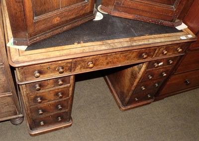 Lot 558 - A small Victorian walnut and ebony inlaid pedestal desk (faded)