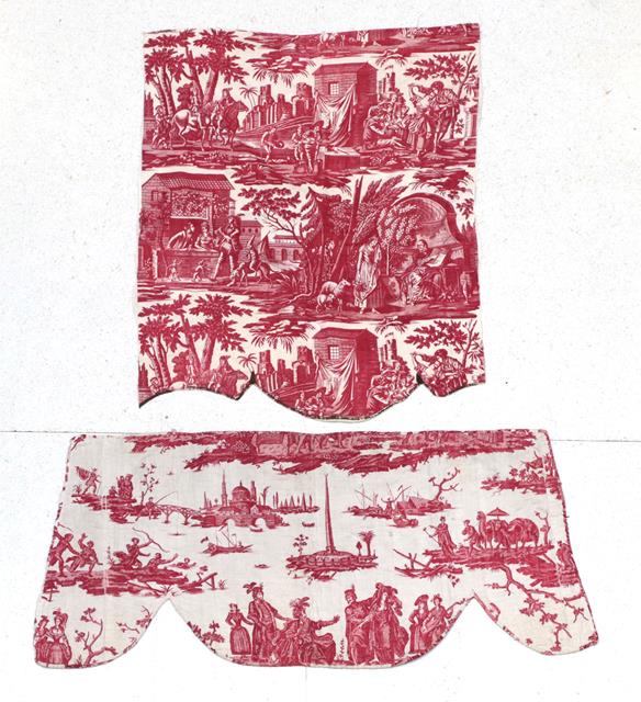 Lot 2009 - An Early 19th Century French Toile Pelmet, worked on a cream linen and printed in red, with...
