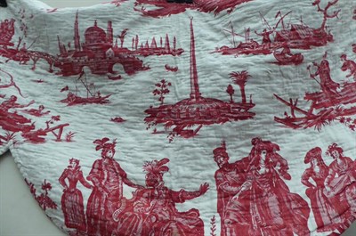 Lot 2009 - An Early 19th Century French Toile Pelmet, worked on a cream linen and printed in red, with...