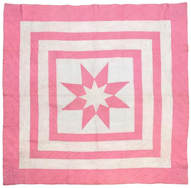 Lot 2010 - A 19th Century Pink and White Cotton Strippy Quilt, with alternating coloured frames, fully quilted