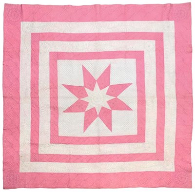 Lot 2010 - A 19th Century Pink and White Cotton Strippy Quilt, with alternating coloured frames, fully quilted