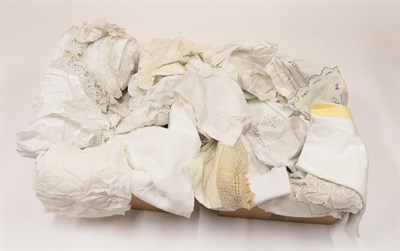 Lot 2012 - Assorted White Cotton and Linen Textiles, including bed and table linen, crochet edgings, drawn...