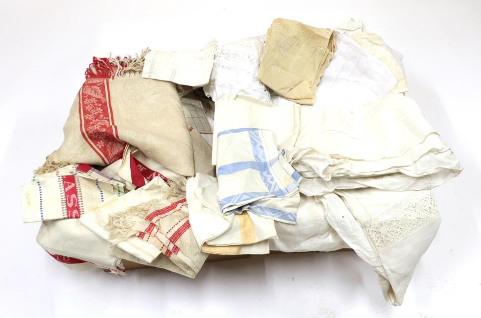 Lot 2013 - Assorted Textiles, including white cotton and linen table and bed linen, some embroidered or...