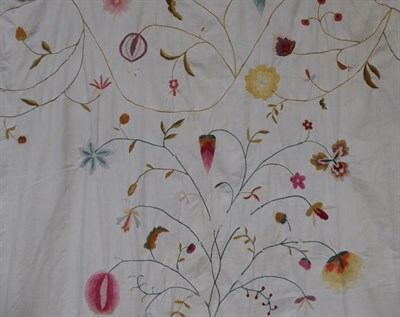 Lot 2021 - An Early 19th Century Bed Cover, embroidered with a central twin handled vase of flowers,...