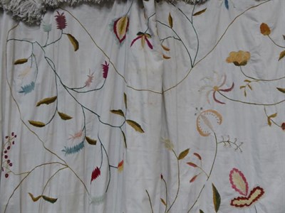Lot 2021 - An Early 19th Century Bed Cover, embroidered with a central twin handled vase of flowers,...