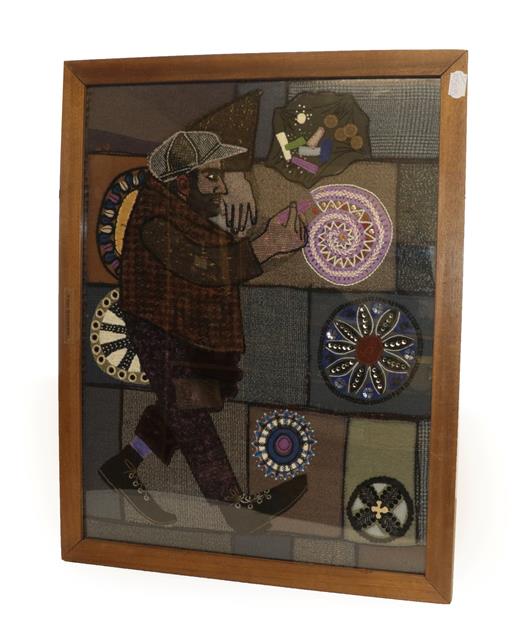 Lot 2031 - The Pavement Artist: An Appliqué Picture by Jill Connell, worked on a wool patchwork base,...