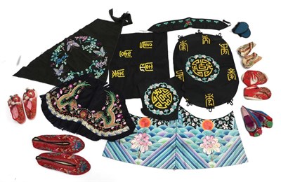 Lot 2037 - Assorted 20th Century Chinese Costume Accessories, including four pairs of silk embroidered and...