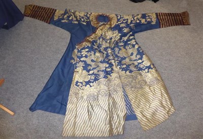 Lot 2040 - An Early 20th Century Chinese Blue and Silver Woven Lightweight Summer Dragon Robe, with...