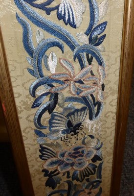 Lot 2041 - An Early 20th Century Chinese Embroidered Panel, depicting butterflies amongst blue...