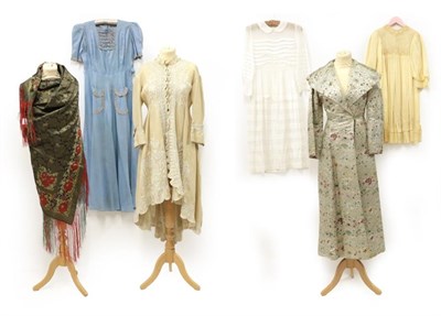 Lot 2050 - Six Items of Early 20th Century Ladies' Costume, comprising a circa 1930's pale blue evening...