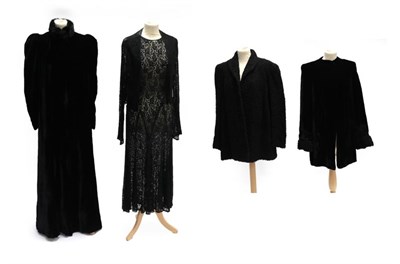 Lot 2060 - Four Items of Circa 1920's-1930's Ladies' Costume, comprising a black machine lace sleeveless dress