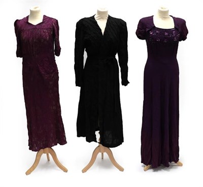 Lot 2063 - Three Items of Circa 1920's and 1930's Ladies' Evening Wear, comprising a purple wool crepe...