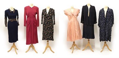 Lot 2071 - Seven Items of Circa 1930's and 1940's Ladies' Day and Evening Wear, comprising a Princess...
