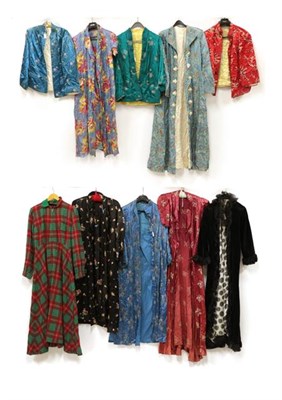 Lot 2072 - Ten Assorted Circa 1930's and Later Brocade Jackets and Robes, comprising a red silk brocade jacket