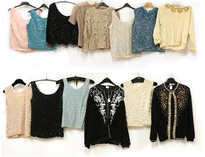 Lot 2086 - Fourteen Assorted Circa 1950's Cardigans and Shell Tops, comprising a H J Design black wool...