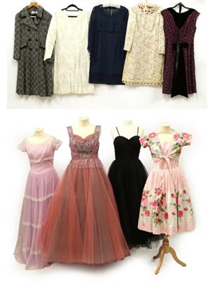 Lot 2088 - Nine Items of Circa 1950's-1960's Ladies' Day and Evening Wear, comprising a pink and black...