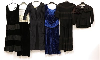 Lot 2090 - Six Items of Circa 1950's-1960's Ladies' Evening Wear, comprising a navy blue silk cocktail...