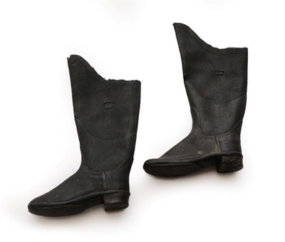 Lot 2124 - A Pair of Mid-19th Century Gentlemen's Sample Size Long Boots, made in rubber, with studded...