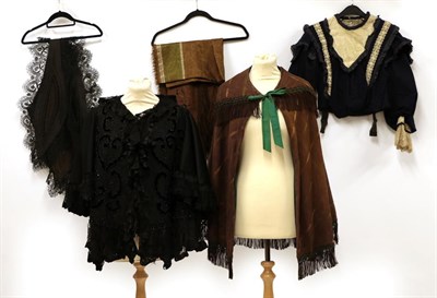 Lot 2125 - Six Late 19th Century Costume Accessories, including a brown shoulder cape woven with green and...