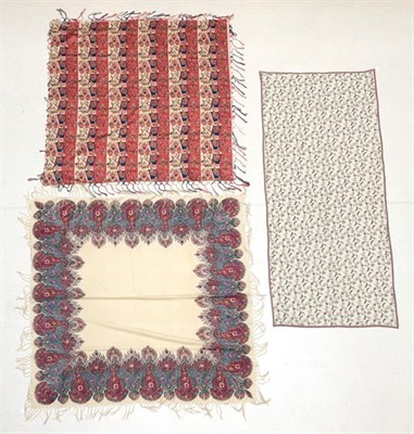Lot 2136 - A Large Victorian Red Ground Woven Paisley Shawl, decorated in stripes, 160cm by 120cm; and A...