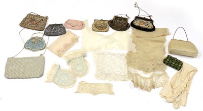 Lot 2139 - Assorted 20th Century Accessories, comprising circa 1920's hinged evening bag embroidered with...