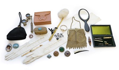 Lot 2141 - Assorted Decorative Ladies' Accessories including a gilt metal hinged box with embossed...