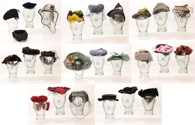 Lot 2147 - Twenty Five Circa 1940's Ladies' Hats, comprising John Federics New York straw and ribbon...