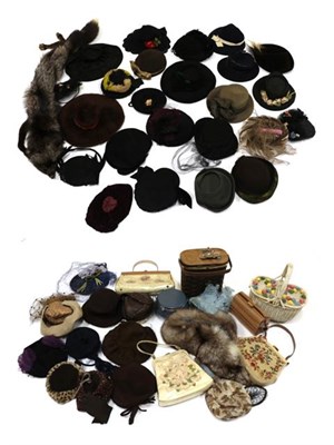 Lot 2148 - Approximately Thirty Five Circa 1940's Ladies' Hats, some with labels, floral corsages, in felt and