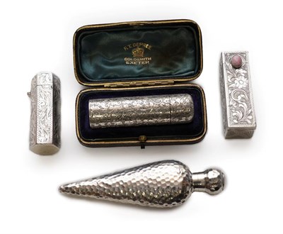 Lot 2181 - Four Silver Scent Bottles, including a Victorian Samson & Mordan cylindrical scent with a...
