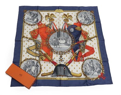 Lot 2184 - A Hermès 'Napoléon' Silk Scarf, Designed by Philippe Ledoux, printed with five roundels depicting