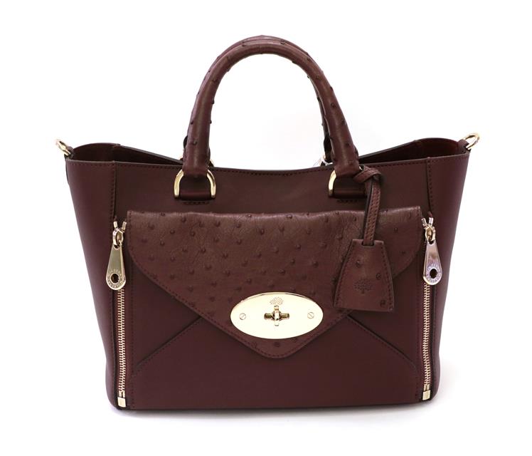 Lot 2199 - A Mulberry Willow Oxblood Calf and Ostrich Leather Tote Bag, with detachable long strap and...