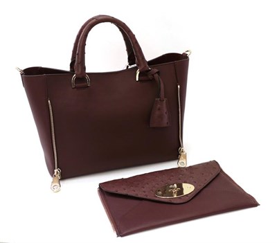 Lot 2199 - A Mulberry Willow Oxblood Calf and Ostrich Leather Tote Bag, with detachable long strap and...