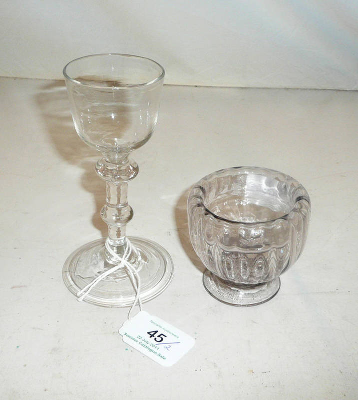 Lot 45 - A Double Walled Salt, circa 1735, the semi-ovoid body vertically ribbed, on a pontilled...