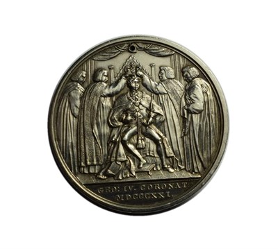 Lot 161 - George IV 1821 48mm Coronation Medal Silver holed at 12noon as usual, by P.K . & S DIREX