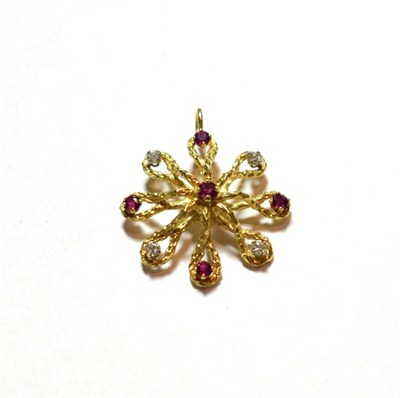 Lot 23 - A ruby and diamond pendant, stamped '750', length 3.4cm