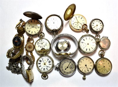 Lot 31 - A selection of pocket and wristwatches consisting of a Trench type enamel dial silver...