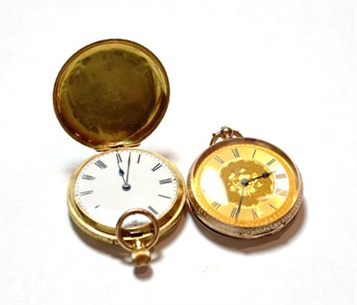 Lot 46 - A lady's fob watch stamped 18k and a lady's fob watch stamped 9k