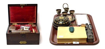 Lot 58 - 19th century Rosewood vanity box, Georgian shoe buckles, silver photograph frame etc