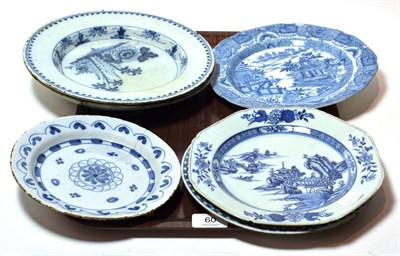 Lot 60 - A collection of 18th and 19th century blue and white plates (a.f.) including Delft ware...