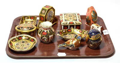 Lot 62 - A group of Royal Crown Derby Imari pattern paperweights, dishes, boxes and covers, a small vase and